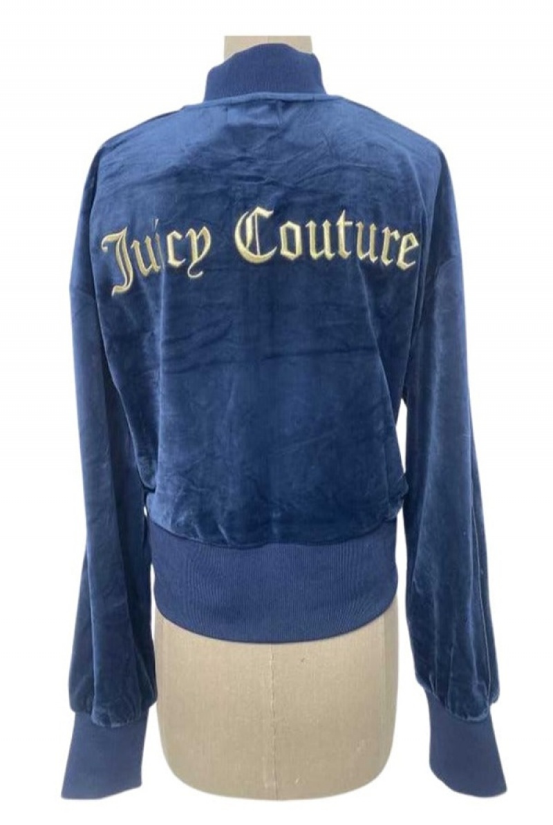 Juicy Couture Embroidered Velour Bomber Jacket—rejuiced Plave | JC-SN651647