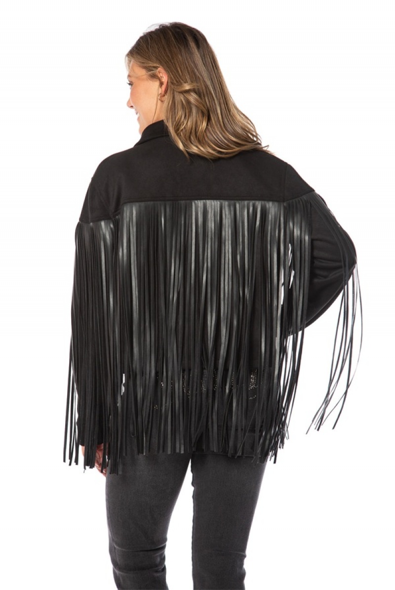 Juicy Couture Faux Koža Fringe Trucker Jacket Crne | JC-SN651675