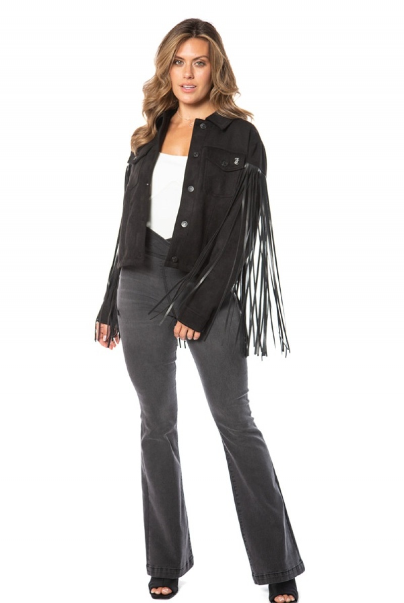 Juicy Couture Faux Koža Fringe Trucker Jacket Crne | JC-SN651675