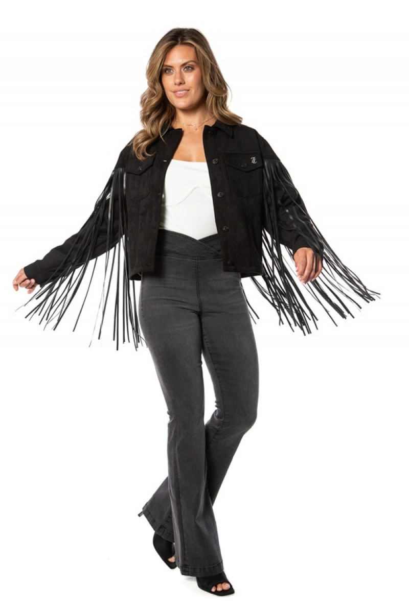 Juicy Couture Faux Koža Fringe Trucker Jacket Crne | JC-SN651675