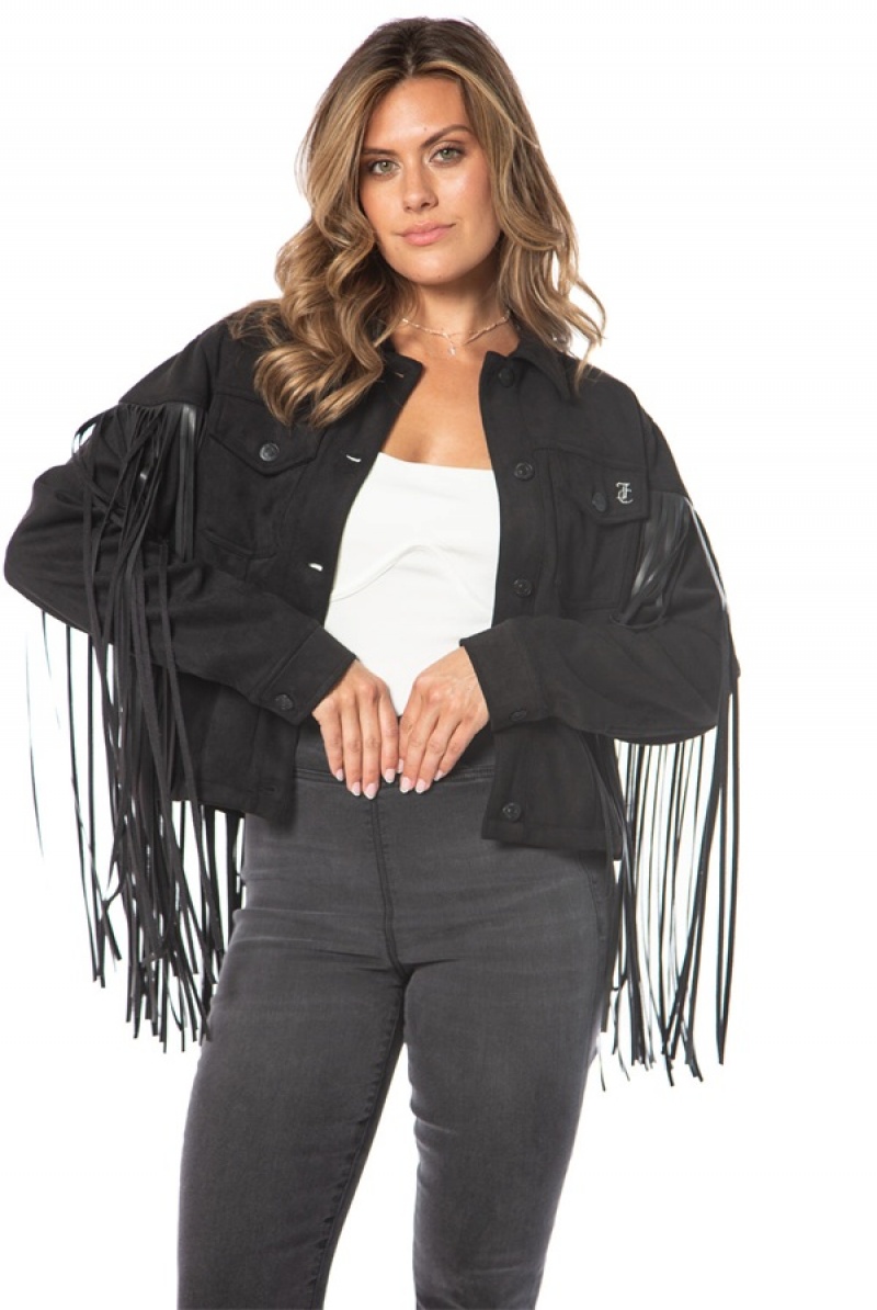 Juicy Couture Faux Koža Fringe Trucker Jacket Crne | JC-SN651675