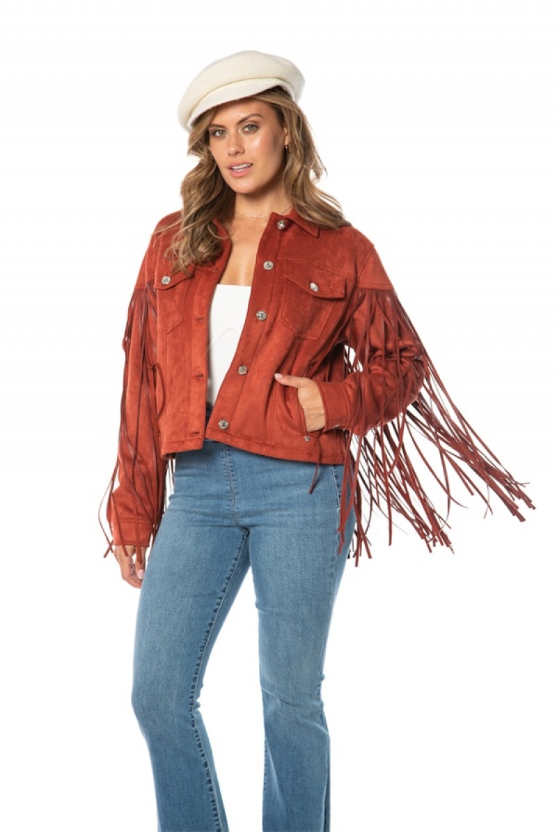 Juicy Couture Faux Koža Fringe Trucker Jacket Crvene | JC-SN651676