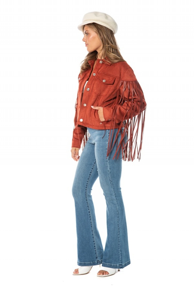 Juicy Couture Faux Koža Fringe Trucker Jacket Crvene | JC-SN651676