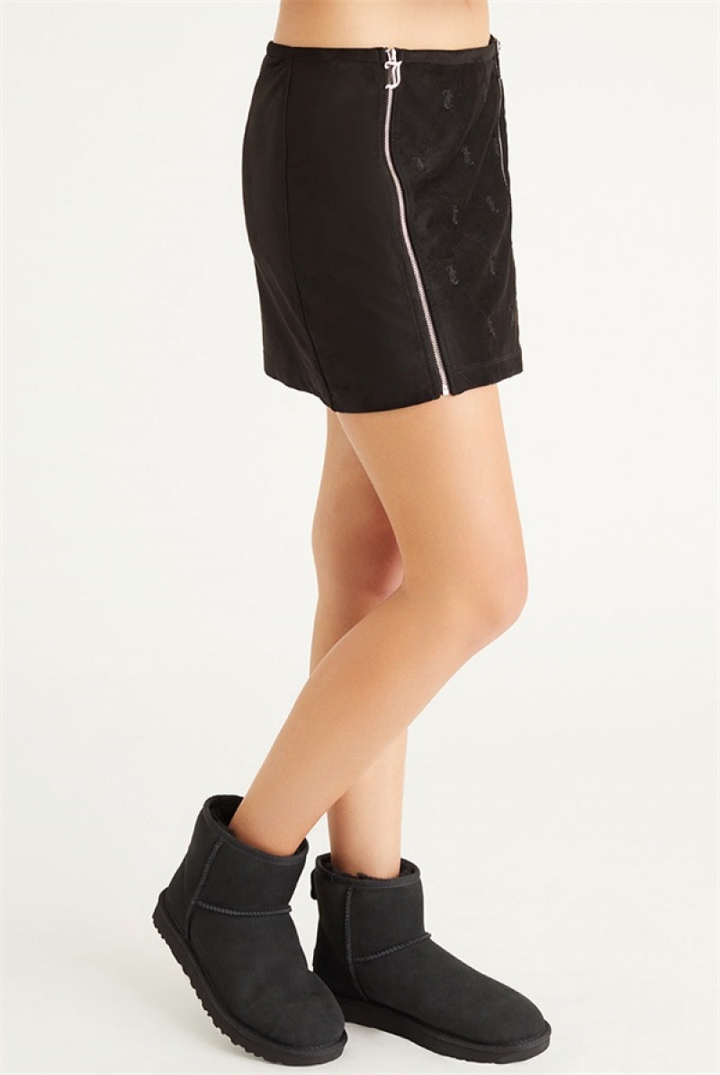 Juicy Couture Faux Suede Double Zip Skirt Crne | JC-SN651831