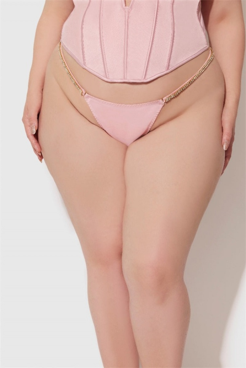 Juicy Couture Frederick's X Juicy Satin & Rhinestone G-string Svijetlo Roze | JC-SN651784