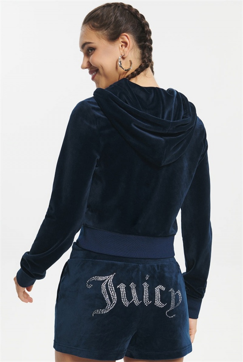 Juicy Couture Front Bling Hoodie Plave | JC-SN651589