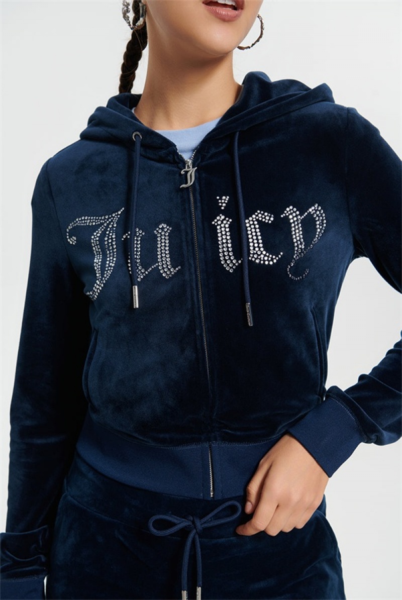 Juicy Couture Front Bling Hoodie Plave | JC-SN651589