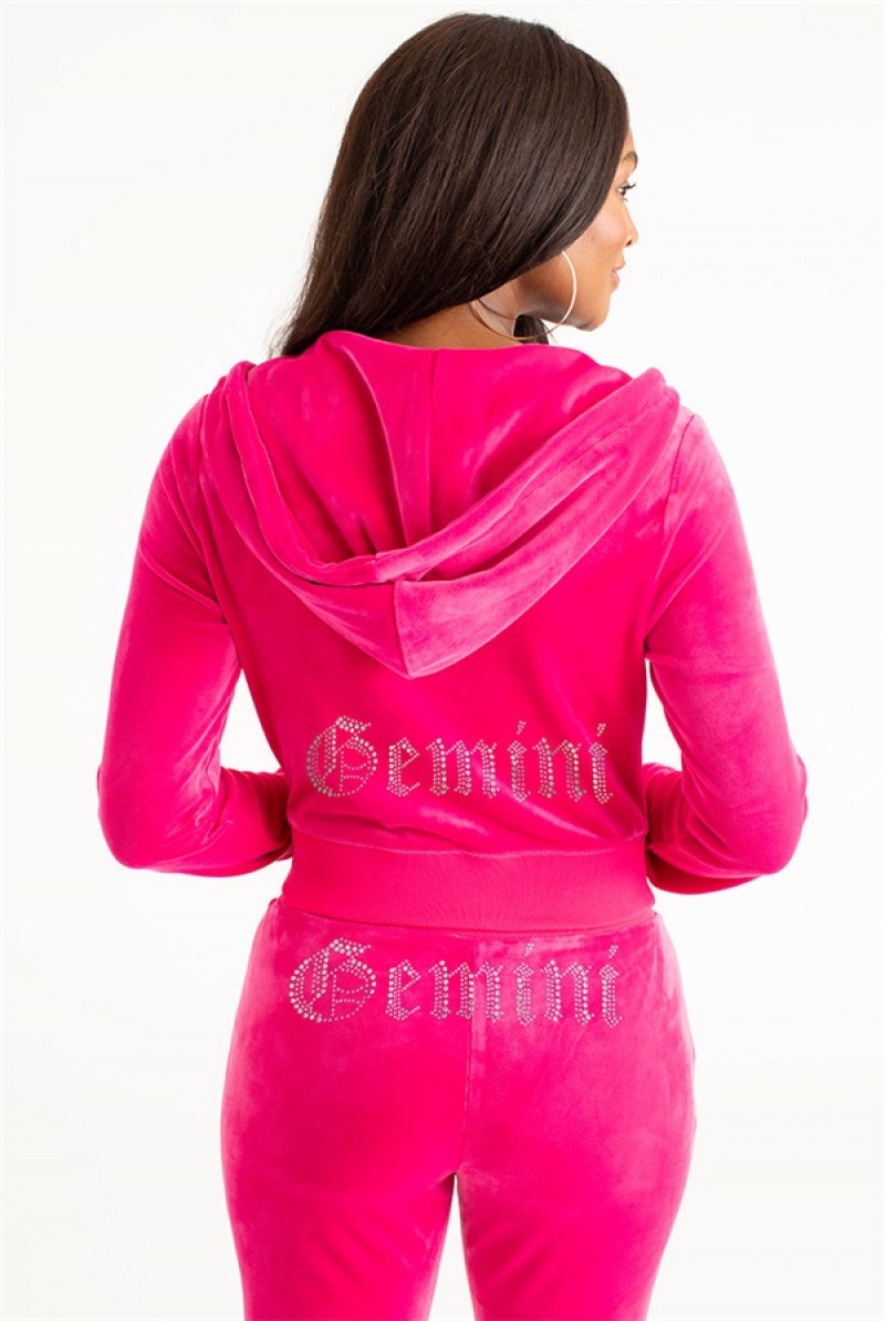 Juicy Couture Gemini Big Bling Velour Hoodie Roze | JC-SN651663