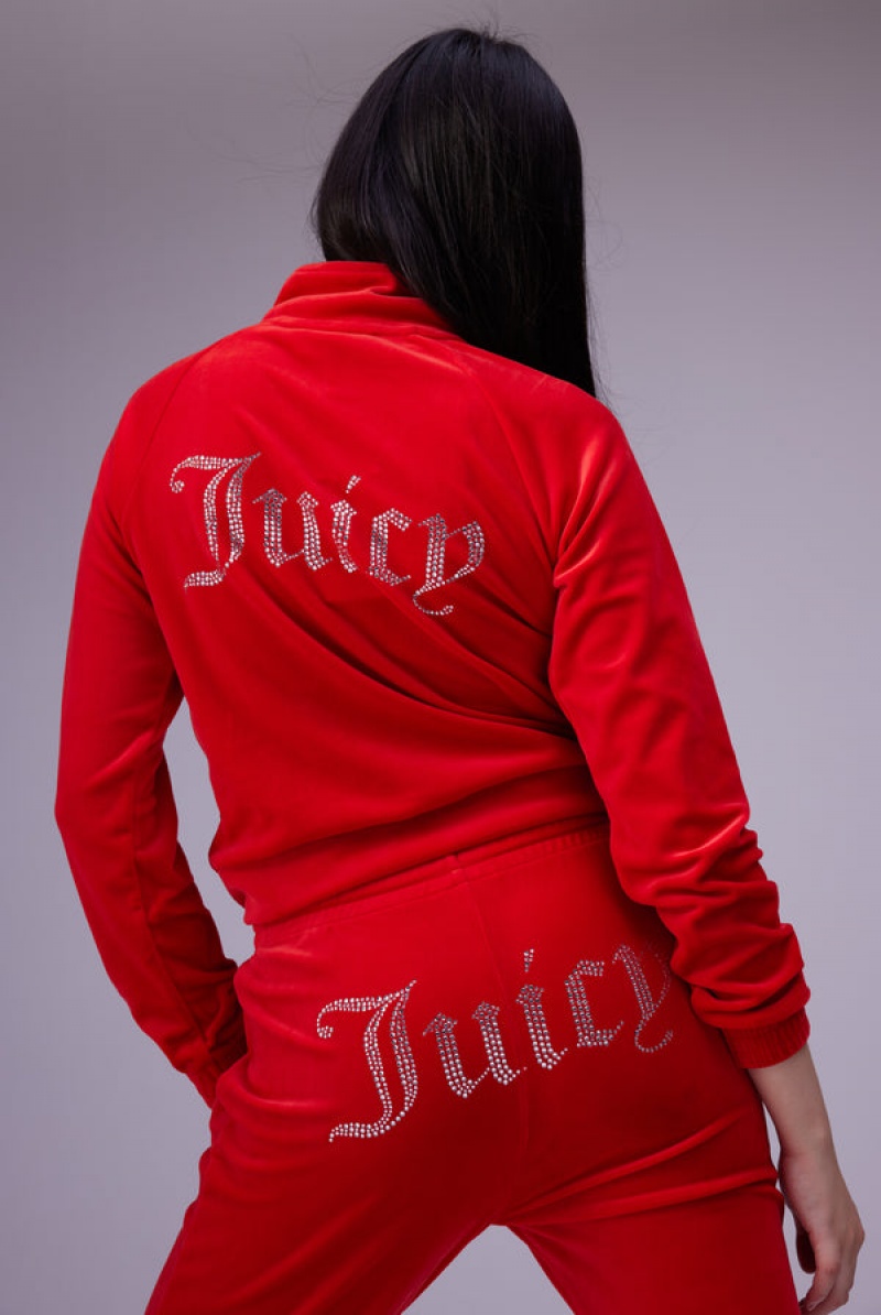 Juicy Couture Goji Berry Velour Diamante Tracktop Crvene | JC-SN652057