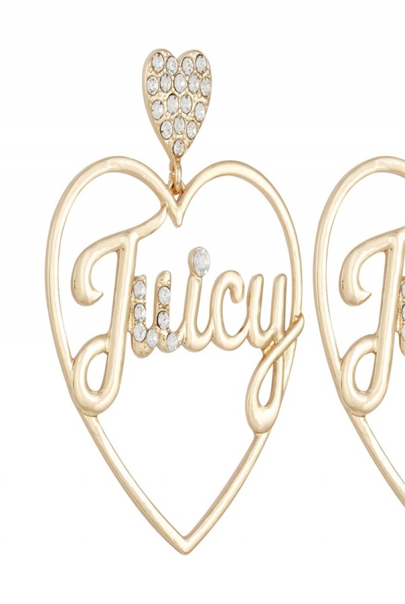 Juicy Couture Heart Logo Hoop Earrings Zlatne | JC-SN651897