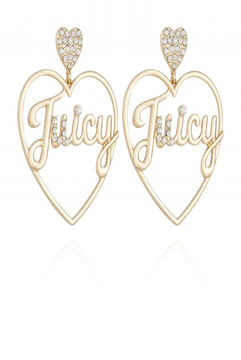 Juicy Couture Heart Logo Hoop Earrings Zlatne | JC-SN651897