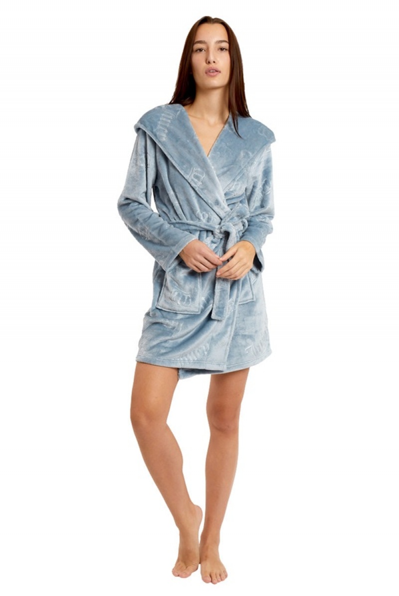 Juicy Couture Hooded Luxe Plush Robe Plave | JC-SN651786