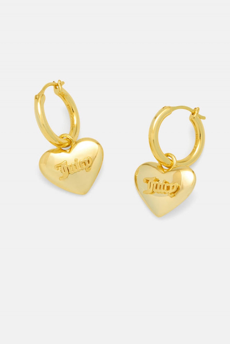 Juicy Couture Hoop Earrings With Heart Drop Zlatne | JC-SN652347