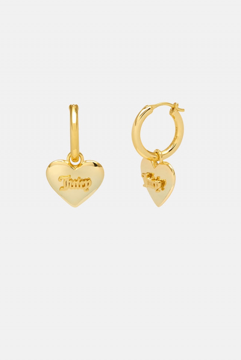 Juicy Couture Hoop Earrings With Heart Drop Zlatne | JC-SN652347