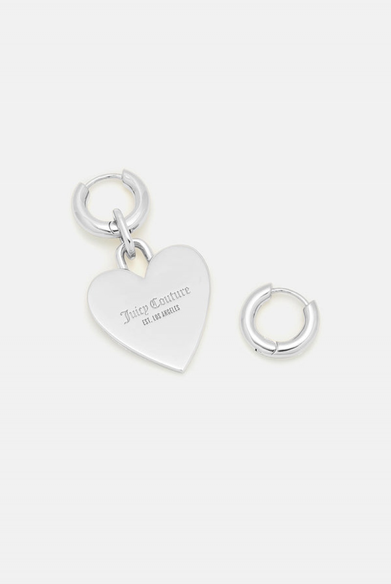 Juicy Couture Hoop Earrings With Single Heart Drop Srebrne | JC-SN652375