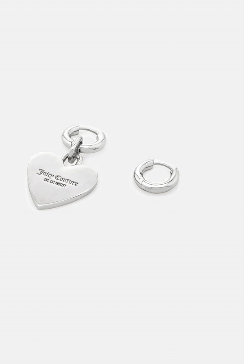 Juicy Couture Hoop Earrings With Single Heart Drop Srebrne | JC-SN652375