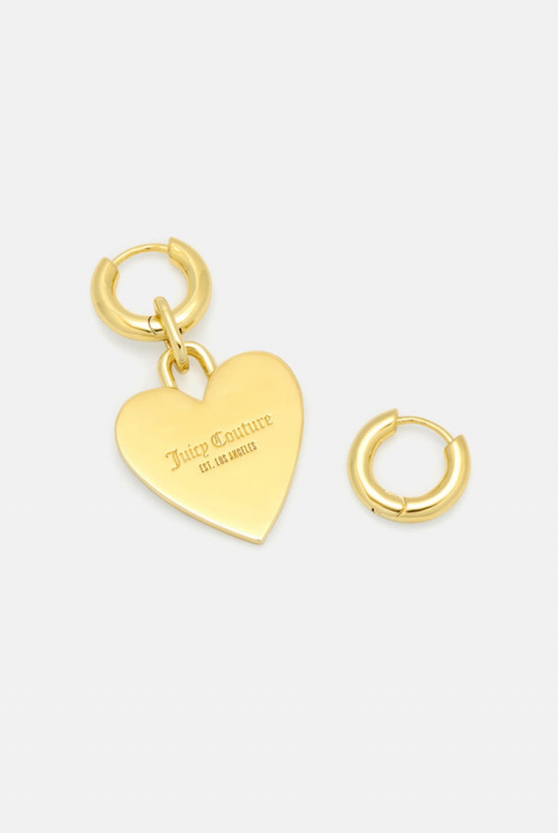 Juicy Couture Hoop Earrings With Single Heart Drop Zlatne | JC-SN652376