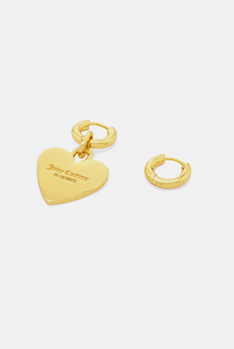 Juicy Couture Hoop Earrings With Single Heart Drop Zlatne | JC-SN652376