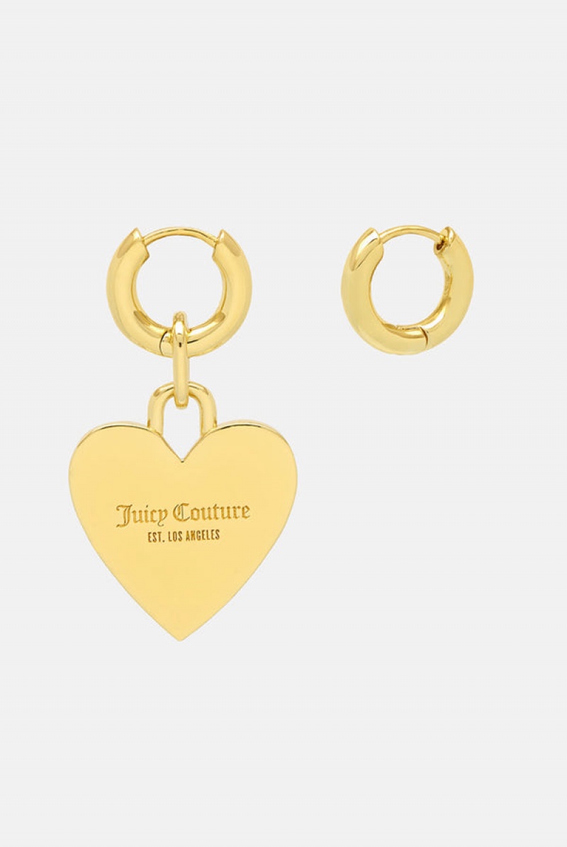 Juicy Couture Hoop Earrings With Single Heart Drop Zlatne | JC-SN652376