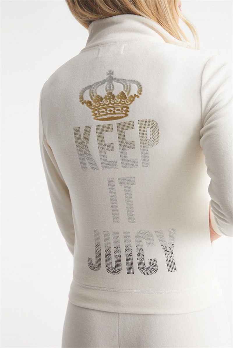 Juicy Couture Keep It Juicy Cotton Velour Mockneck Track Jacket Bijele | JC-SN651541