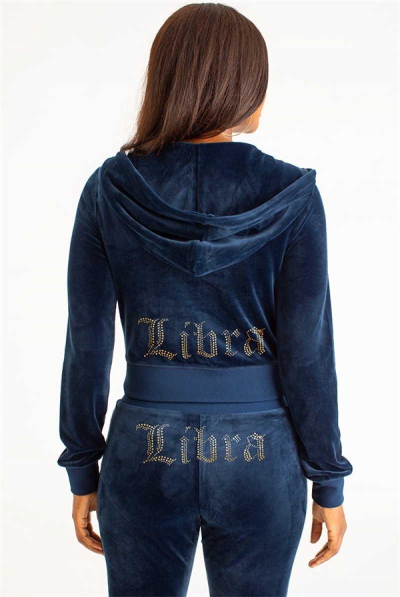 Juicy Couture Libra Big Bling Velour Hoodie Plave | JC-SN651651