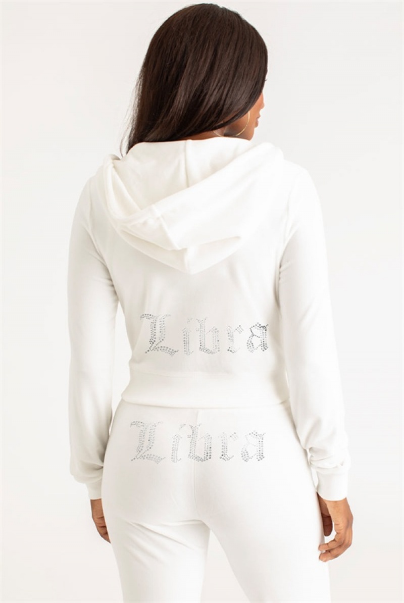 Juicy Couture Libra Big Bling Velour Hoodie Bijele | JC-SN651551