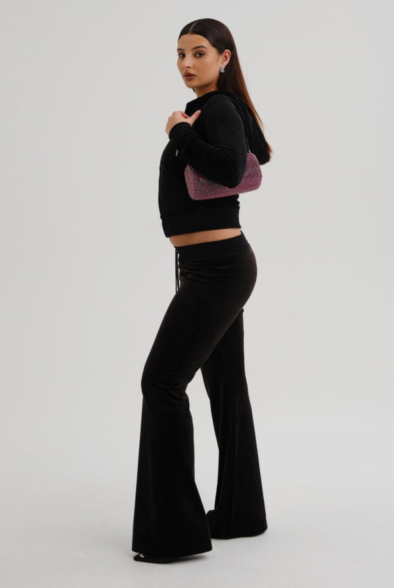 Juicy Couture Low Rise Flare Classic Velour Track Pant Crne | JC-SN652012