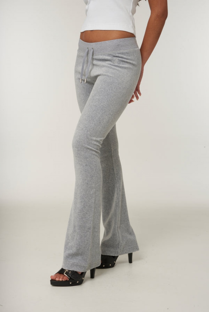 Juicy Couture Low Rise Flare Classic Velour Track Pant Srebrne | JC-SN652015