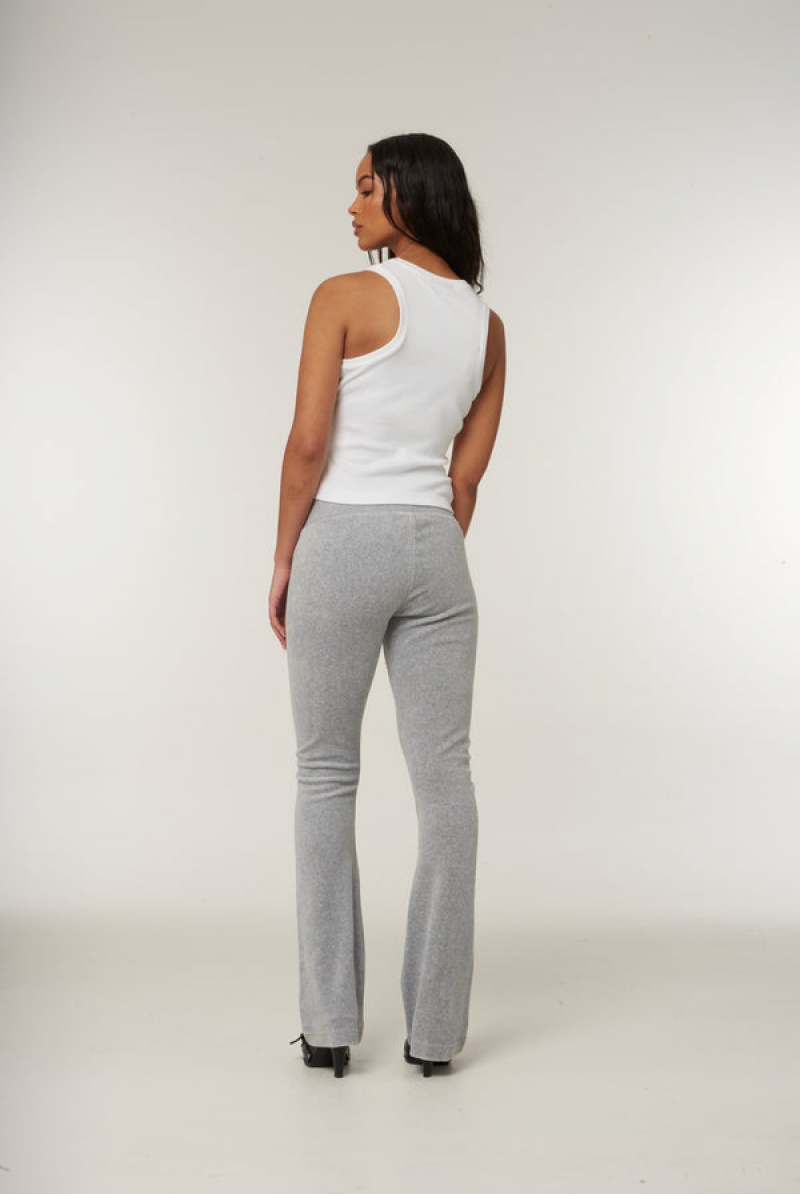 Juicy Couture Low Rise Flare Classic Velour Track Pant Srebrne | JC-SN652015