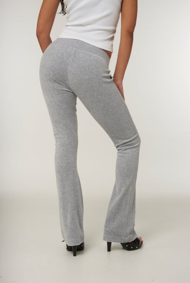 Juicy Couture Low Rise Flare Classic Velour Track Pant Srebrne | JC-SN652015