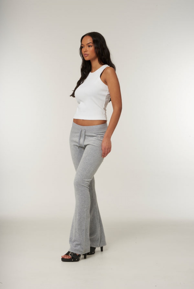 Juicy Couture Low Rise Flare Classic Velour Track Pant Srebrne | JC-SN652015