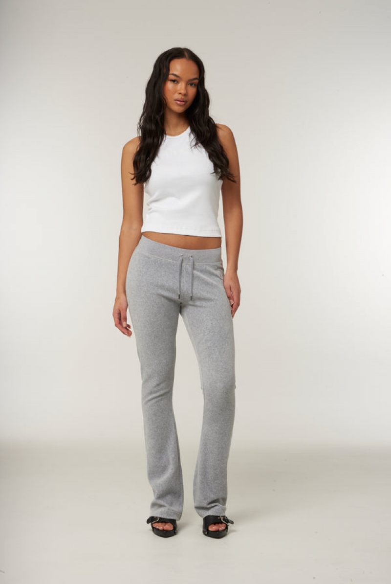 Juicy Couture Low Rise Flare Classic Velour Track Pant Srebrne | JC-SN652015