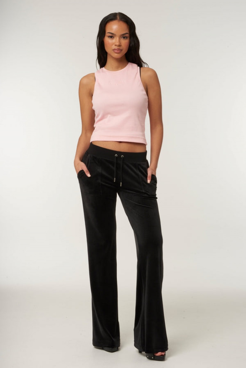 Juicy Couture Low Rise Flare Pocket Classic Velour Track Pant Crne | JC-SN651958