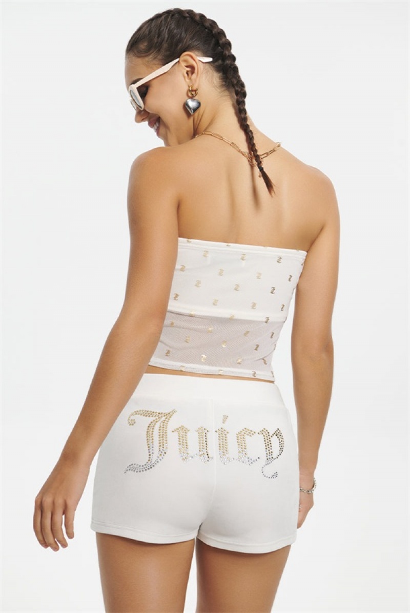 Juicy Couture Metallic Monogram Mesh Tube Top Bijele | JC-SN651623