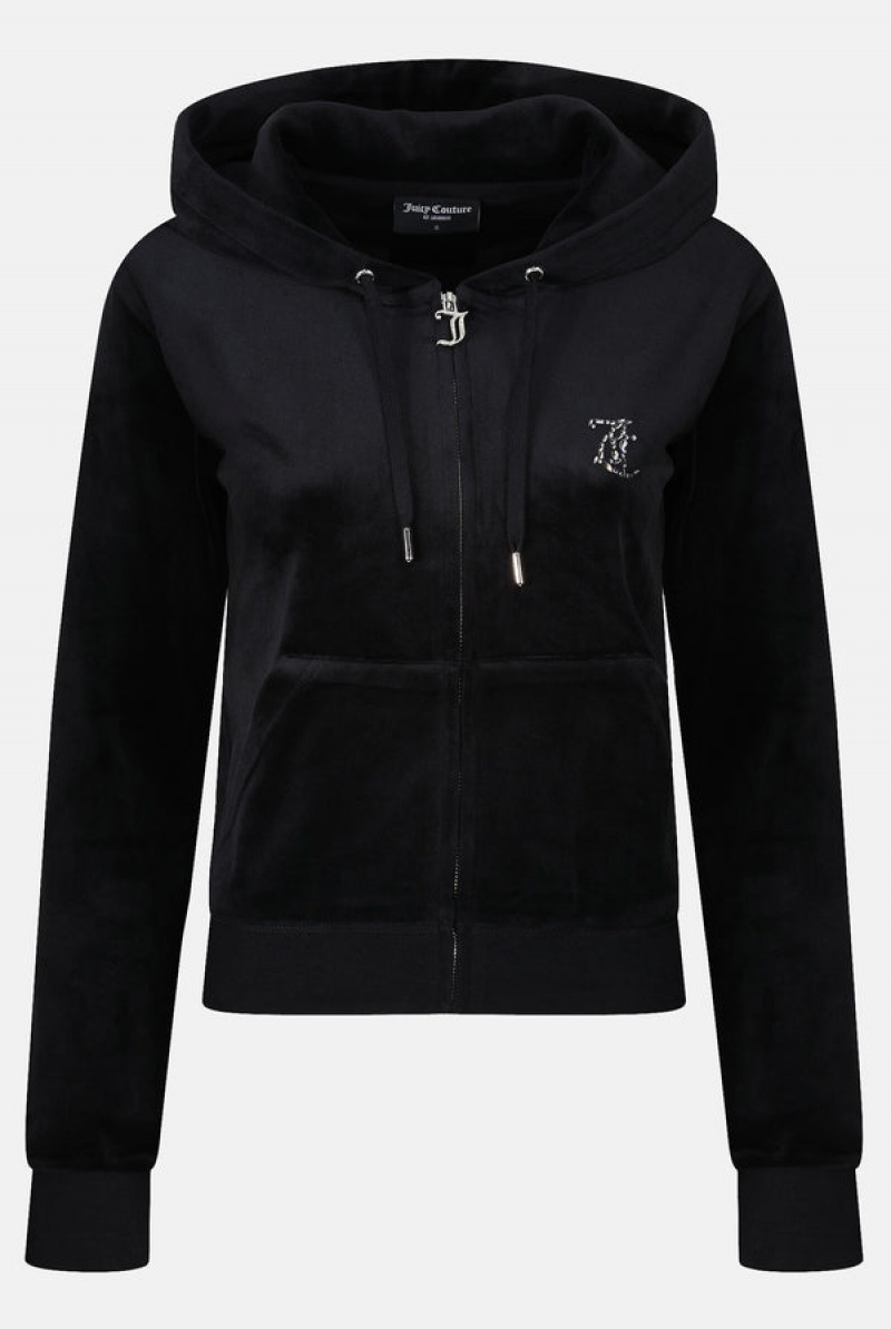 Juicy Couture Mixed Crystal Classic Velour Robertson Hoodie Crne | JC-SN652066