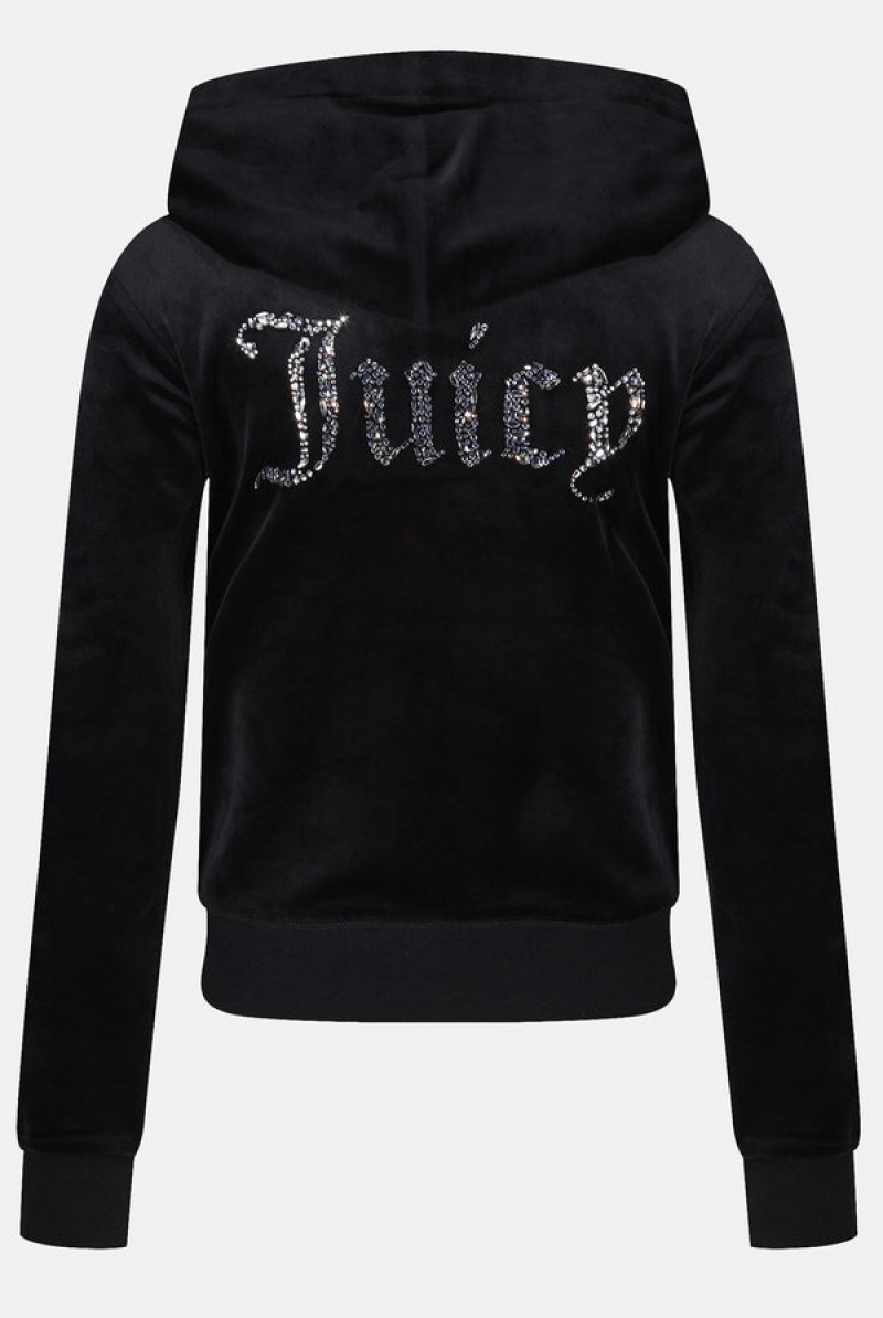 Juicy Couture Mixed Crystal Classic Velour Robertson Hoodie Crne | JC-SN652066