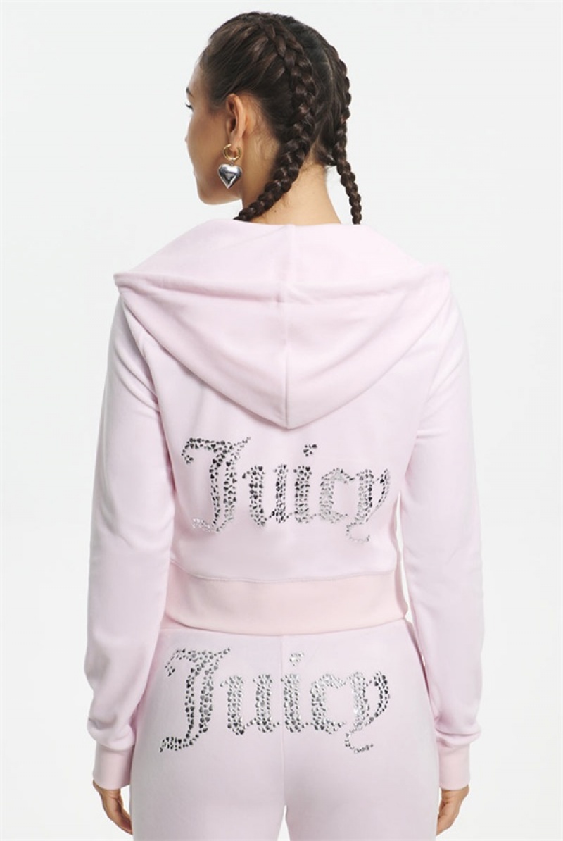 Juicy Couture Mixed Jewels Velour Hoodie Svijetlo Roze | JC-SN651582