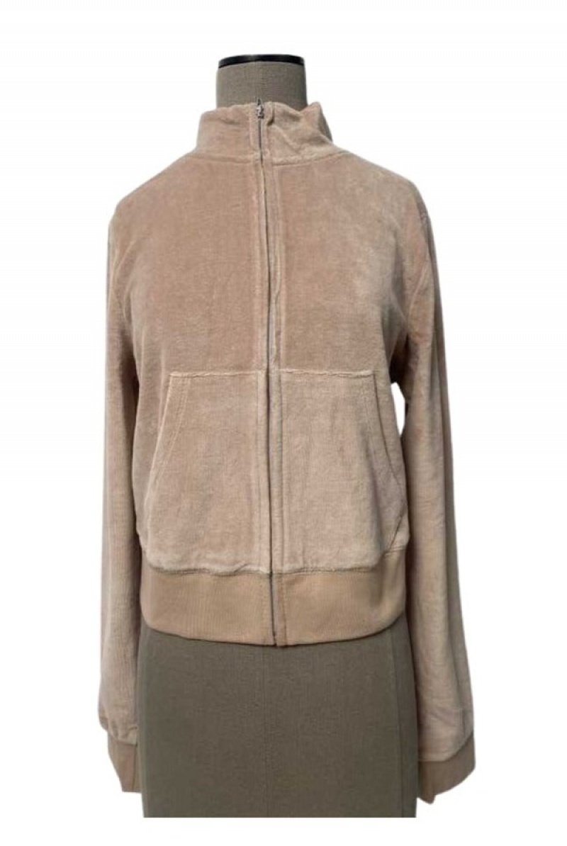 Juicy Couture Mockneck Velour Track Jacket—rejuiced Sive Smeđe | JC-SN651648