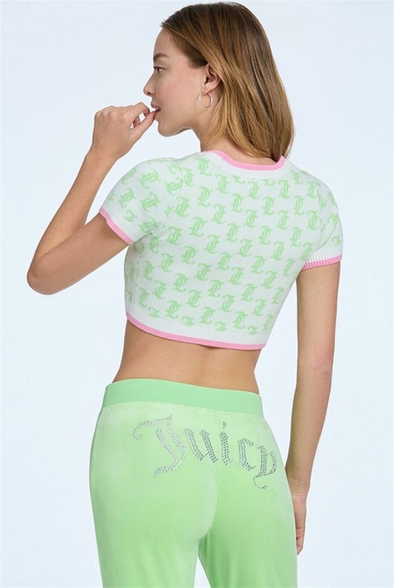 Juicy Couture Monogram Cropped Knit Top Zelene | JC-SN651515