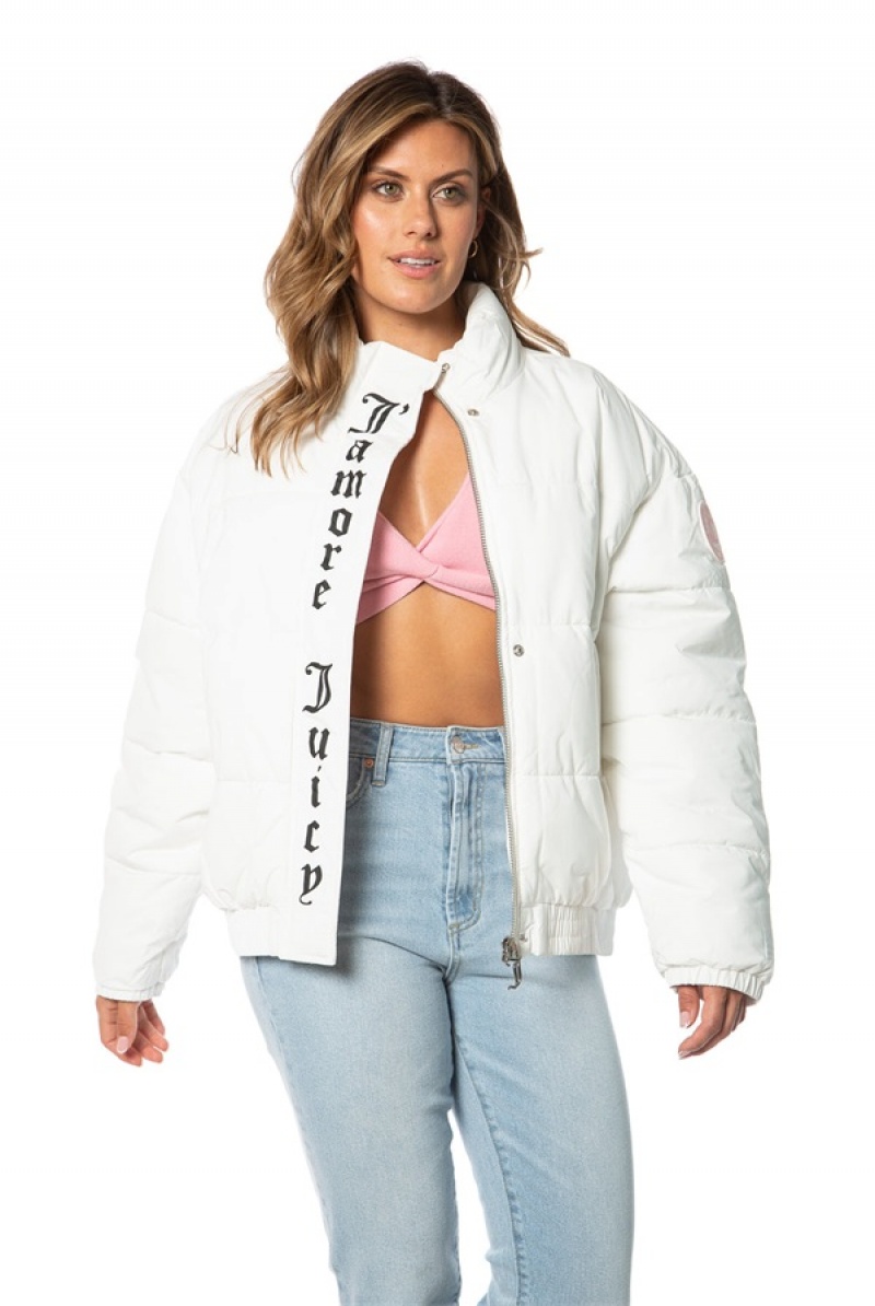 Juicy Couture Monogram Puffer Jacket Bijele | JC-SN651680