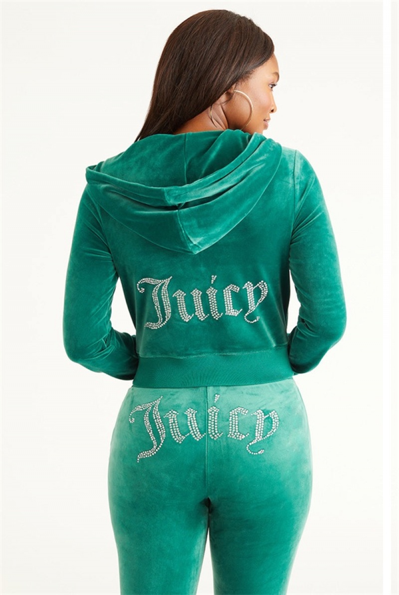 Juicy Couture Og Big Bling Velour Hoodie Zelene | JC-SN651531