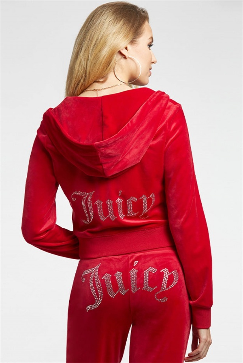 Juicy Couture Og Big Bling Velour Hoodie Crvene | JC-SN651532