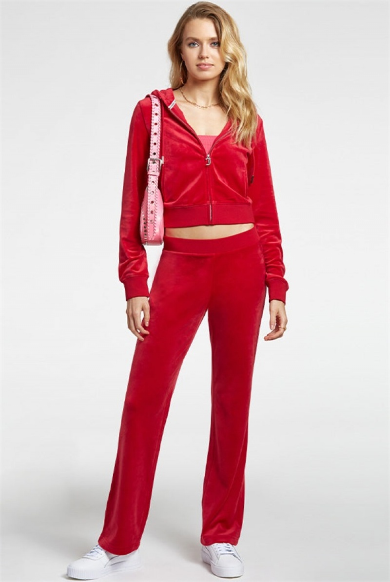 Juicy Couture Og Big Bling Velour Hoodie Crvene | JC-SN651532