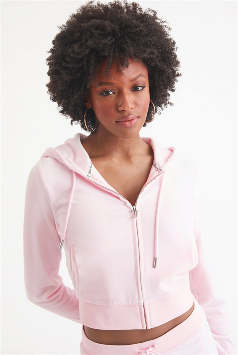 Juicy Couture Og Big Bling Velour Hoodie Svijetlo Roze | JC-SN651542