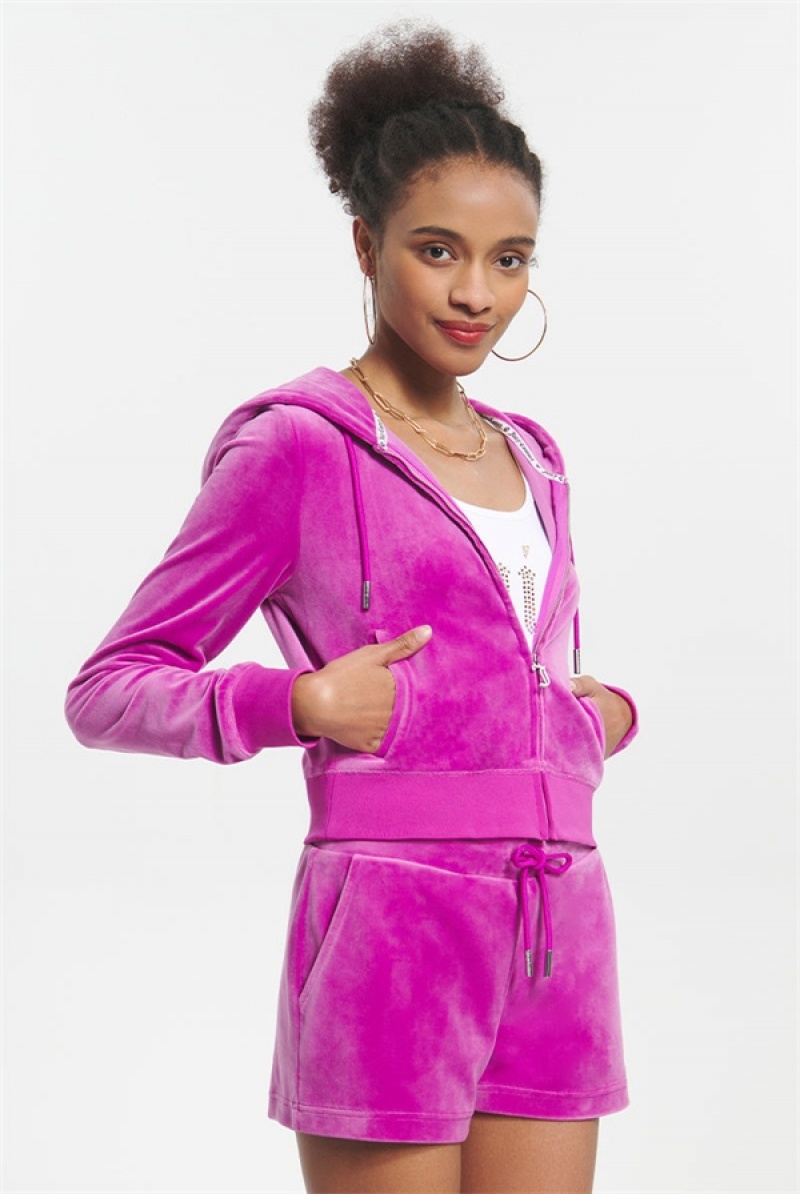 Juicy Couture Og Big Bling Velour Hoodie Ljubičaste | JC-SN651575