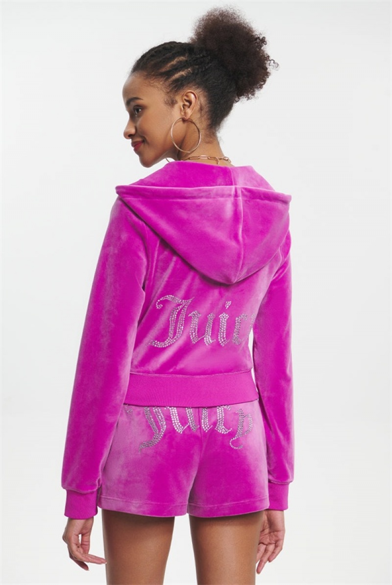 Juicy Couture Og Big Bling Velour Hoodie Ljubičaste | JC-SN651575