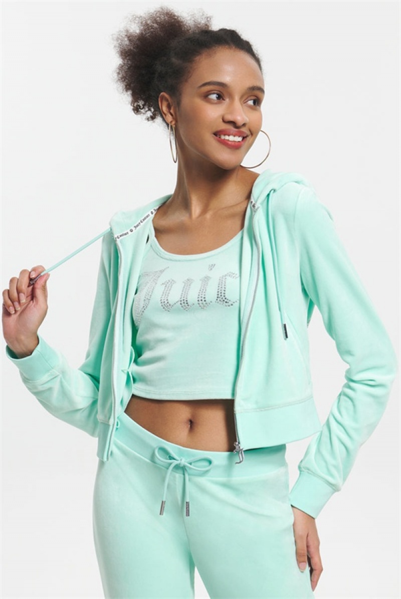 Juicy Couture Og Big Bling Velour Hoodie Menta | JC-SN651577