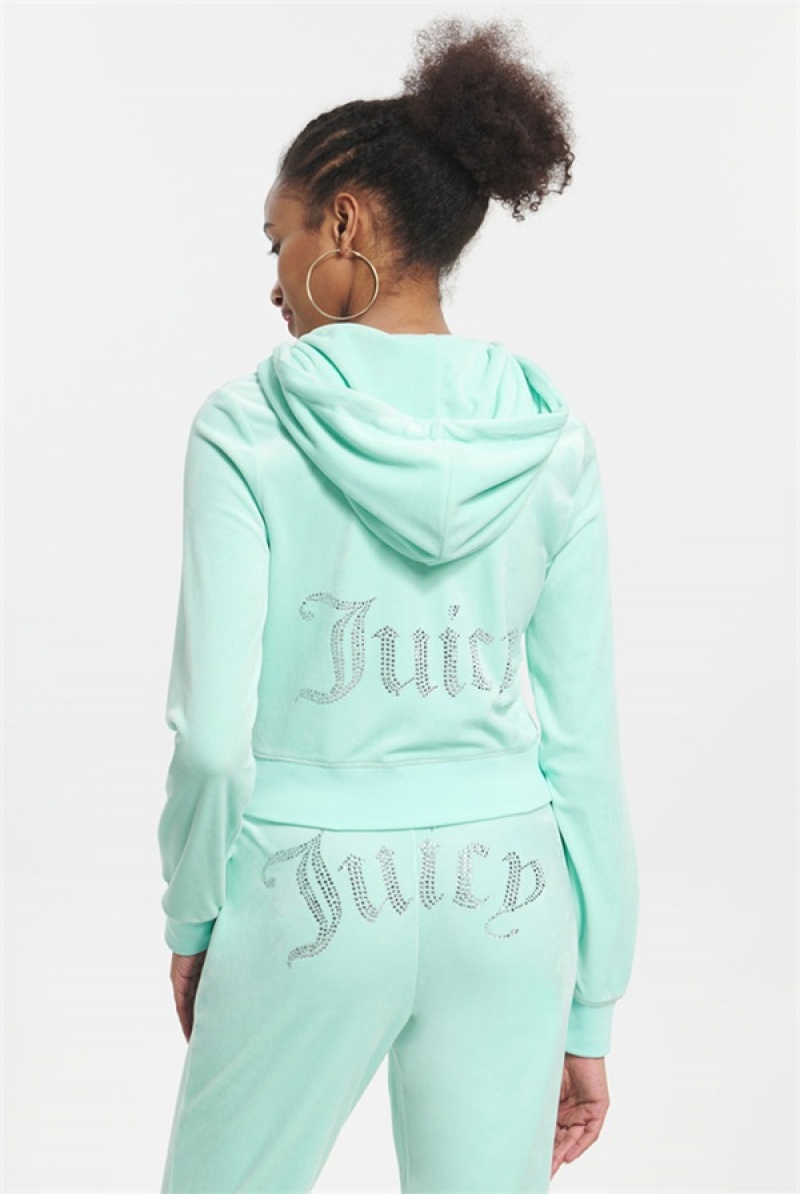 Juicy Couture Og Big Bling Velour Hoodie Menta | JC-SN651577