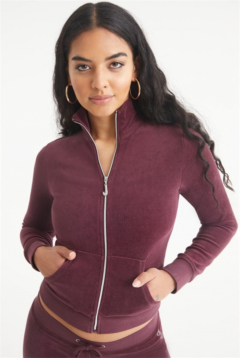 Juicy Couture Ombre Bling Cotton Velour Mockneck Track Jacket Bordo | JC-SN651536