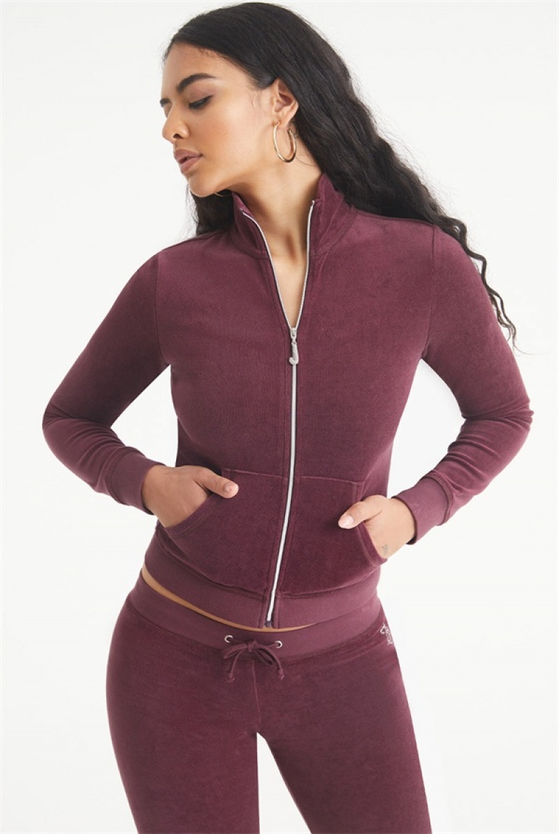 Juicy Couture Ombre Bling Cotton Velour Mockneck Track Jacket Bordo | JC-SN651536